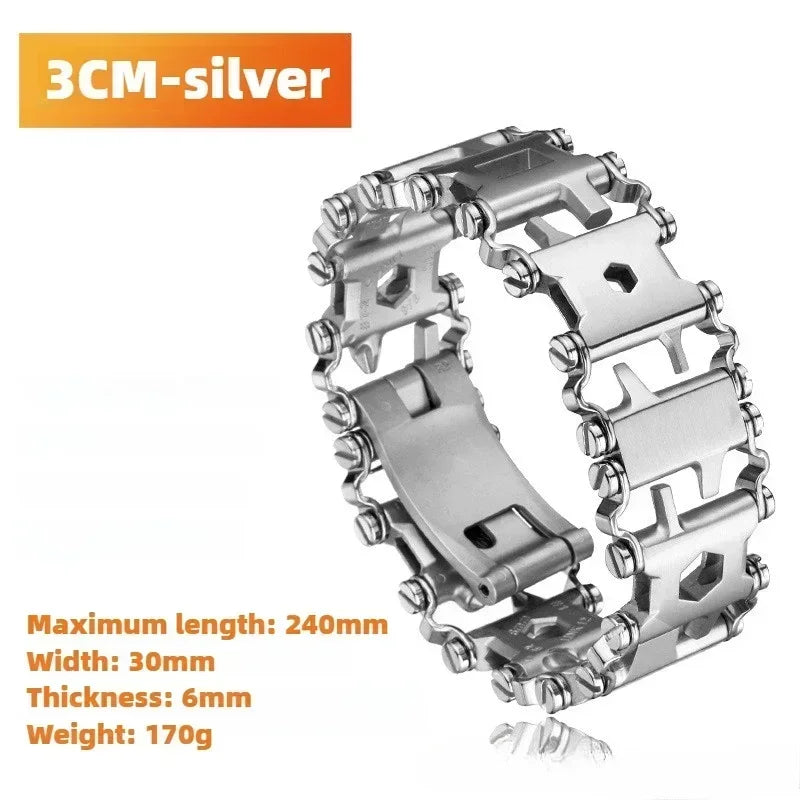 Survival Multitools Silver Bracelet Stainless Steel Bracelet Outdoor Multitools Trend Bracelet Bracelet For Camping Travel