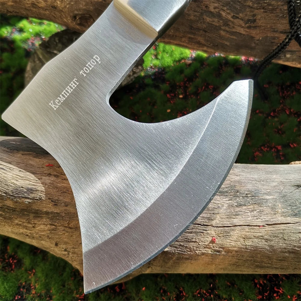Portable Practical Axe with High Hardness Stainless Steel Sharp Blade, Wooden Handle for Camping, Hunting, and Survival Outdoor