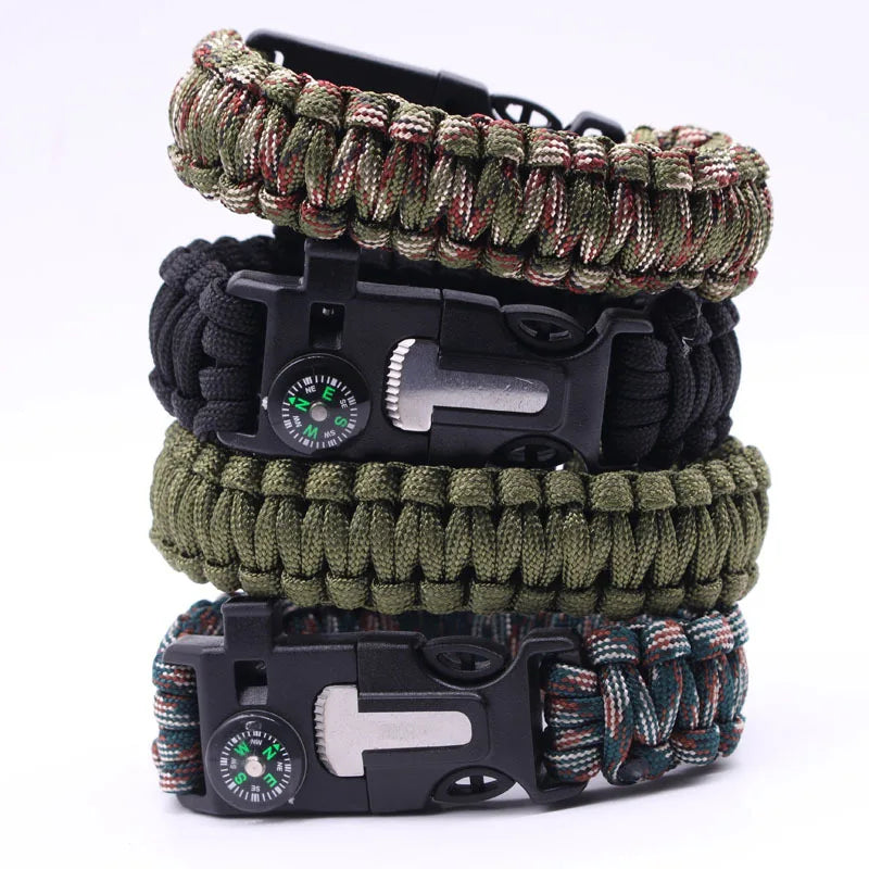 Outdoor Multi-function Survival Bracelet, Military Emergency, 4mm Paracord Wristband, Scraper, Whistle, Buckle Tools