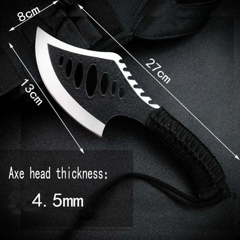 Portable Outdoor Jungle Camping Axe & Knife - Non-Slip Handle, Full Tang Stainless Steel Blade (58HRC) with Nylon Sheath, 27CM H