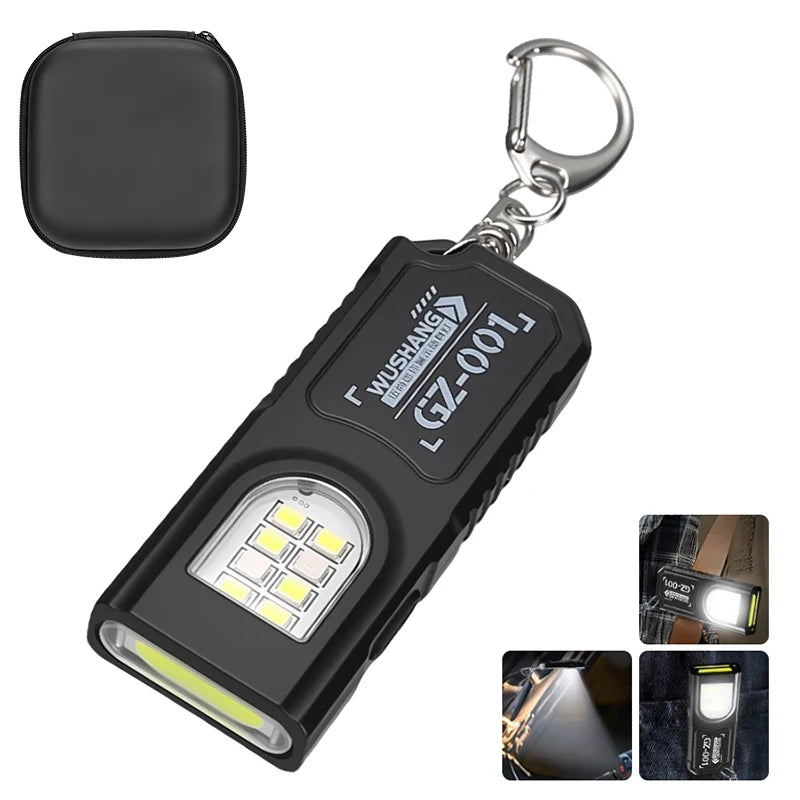 Powerful Mini COB LED Keychain Flashlight USB Rechargeable Hanging Work Light Waterproof Keyring Camping Walking Pocket Lamp