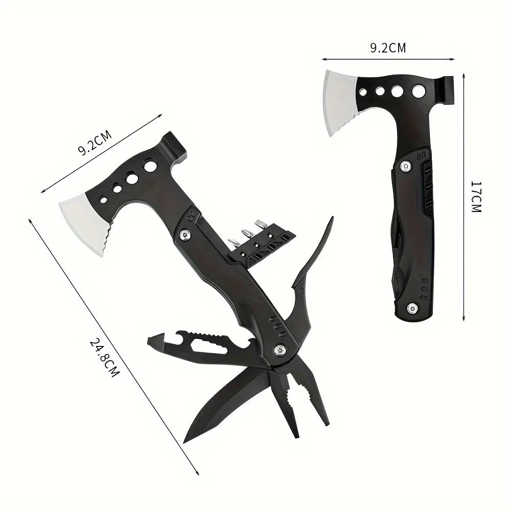 18 in 1 Multi-function Fishing, Camping Survival Gear with Axe Hammer Pliers Saw Screwdriver Bottle Opener Whistle Portable