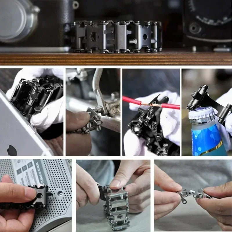 Survival Multitools Silver Bracelet Stainless Steel Bracelet Outdoor Multitools Trend Bracelet Bracelet For Camping Travel