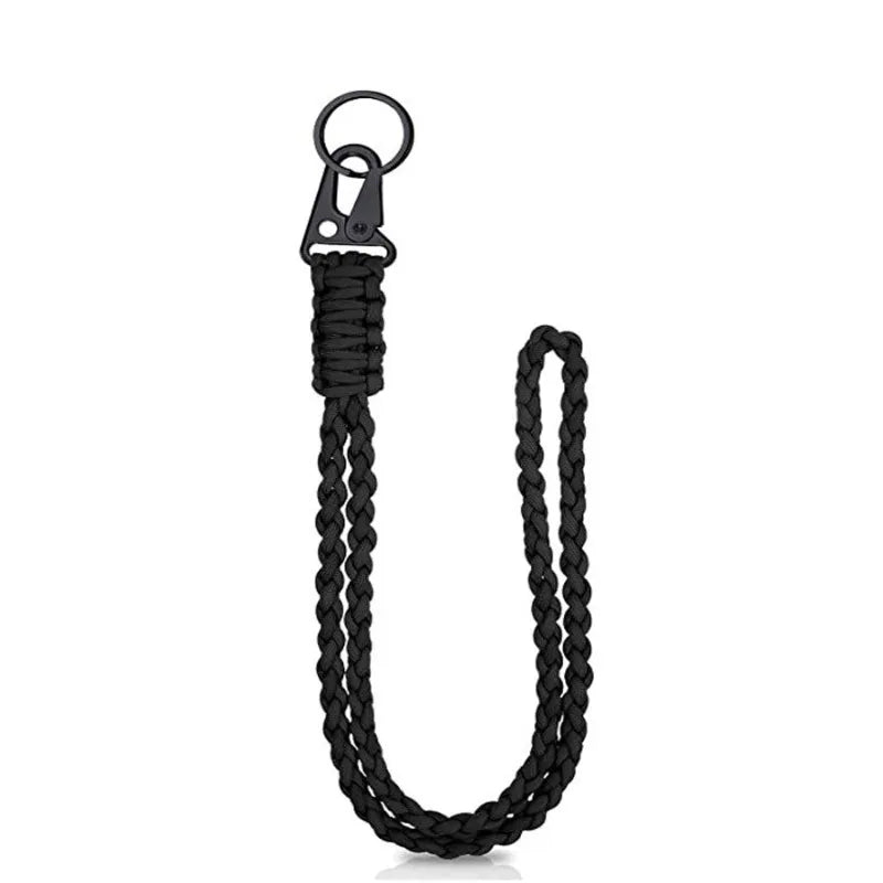Outdoor Paracord Necklace, Camping Paracord Woven Phone Strap with Carabiner Keychain for Survival