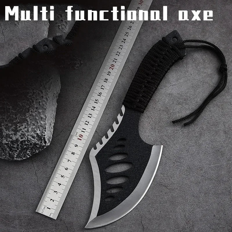 Black Carbon Steel AXE with Cutter sleeve,Sharp Butcher Knife. Bone Cutting and Meat Processin. Portable outdoor bbq axe knife