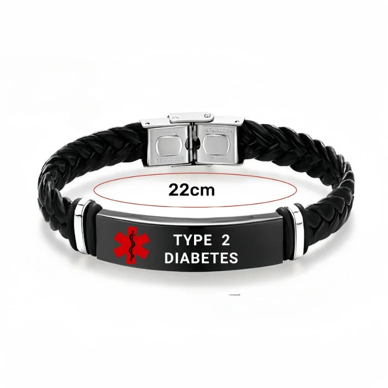 Medical Emergency Bracelet Warning Slogan Disease Care Special Stainless Steel Leather Strap Flexible and Non Destructive