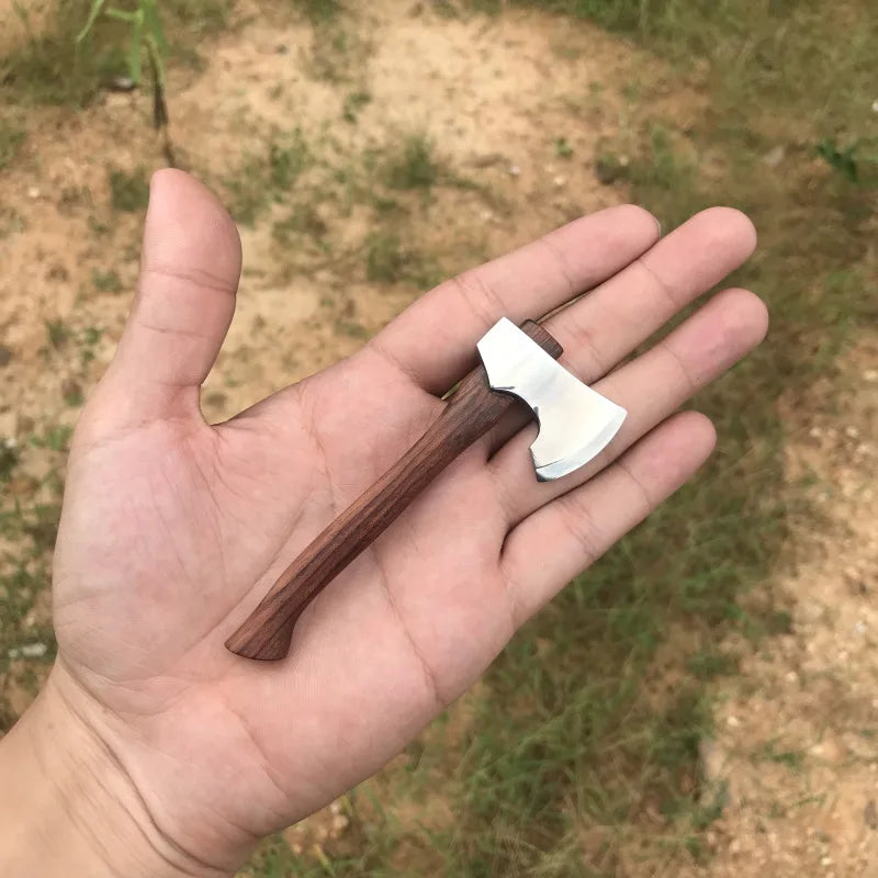 Dropship 1PCS Stainless Steel Sharp Blade Mini Axe Wooden Handle Fixed Blade Knife Outdoor Camping Survival Tool