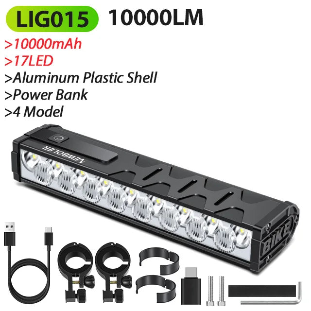 10000mAh Bicycle Light 17 LED Front Double Bracket Power Bank MTB Mountain Bicycle Lamp Bike Headlight Cycling Accessorie