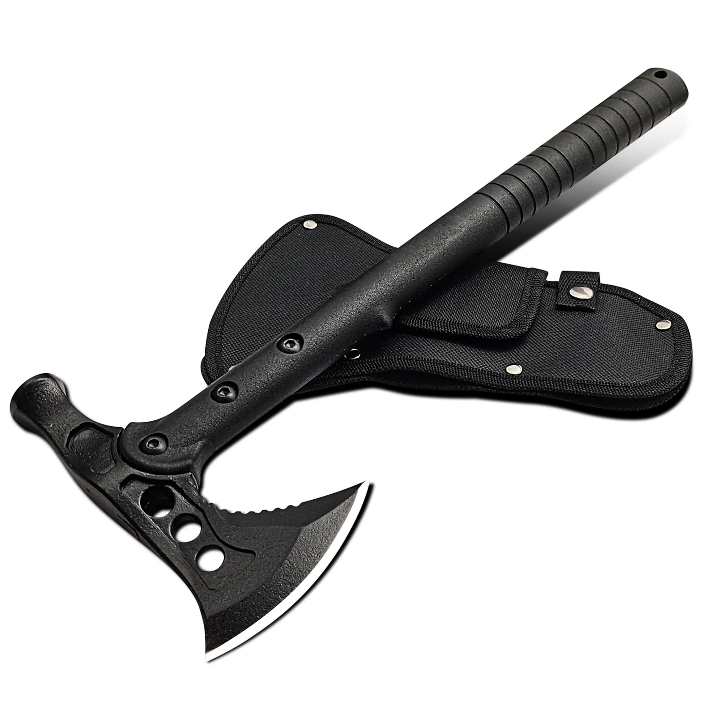 A multi-functional tactical hunting hatchet, which is also an outdoor camping and survival travel axe, and a hammer tool.