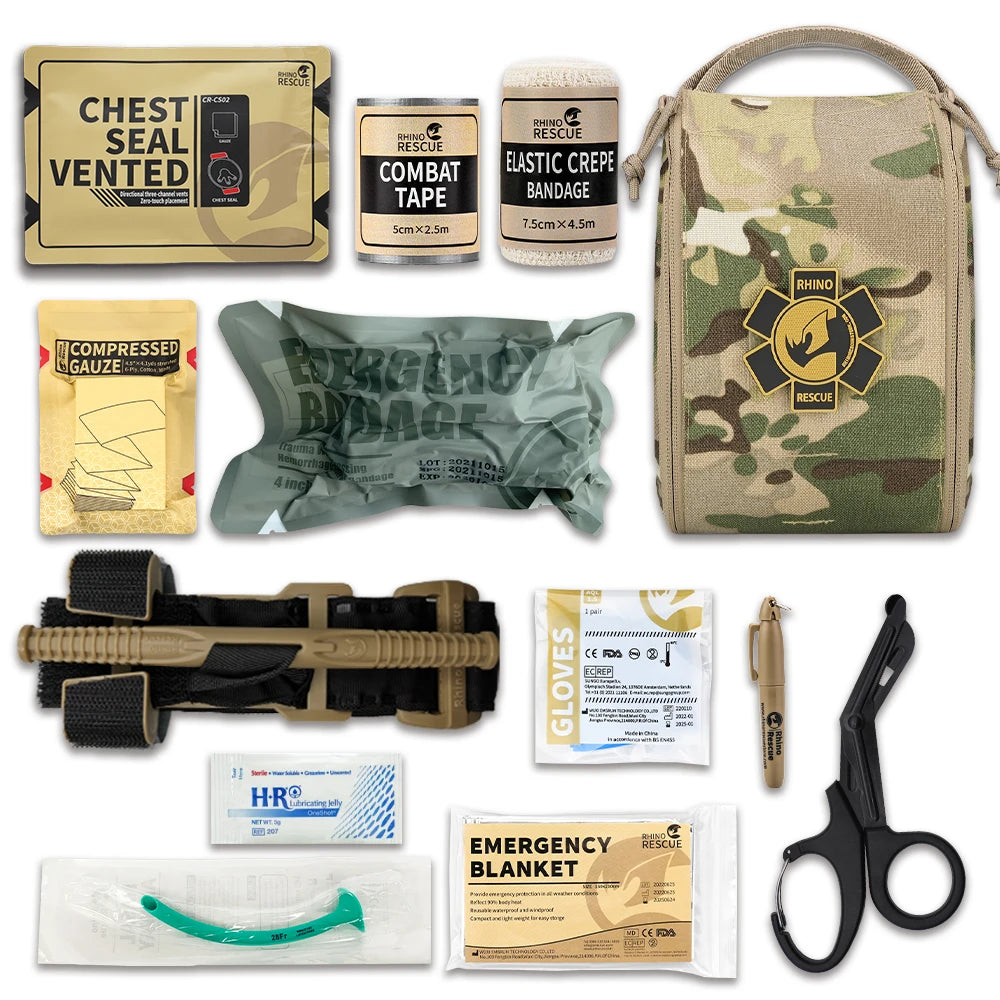 Rhino Rescue Tactical IFAK First Aid Kit with Molle System Survival Pouch for Camping Hiking Fishing Outdoor Trauma Care