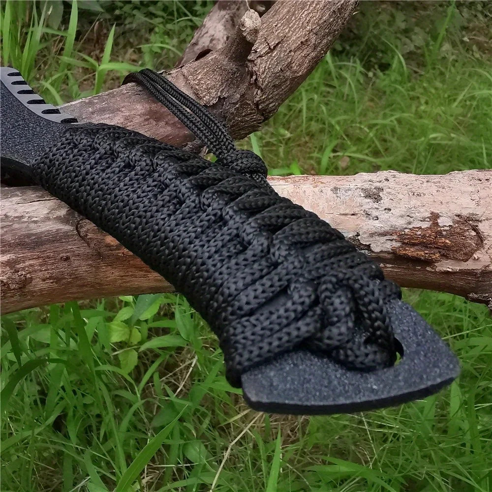 Portable Outdoor Jungle Camping Axe & Knife - Non-Slip Handle, Full Tang Stainless Steel Blade (58HRC) with Nylon Sheath, 27CM H