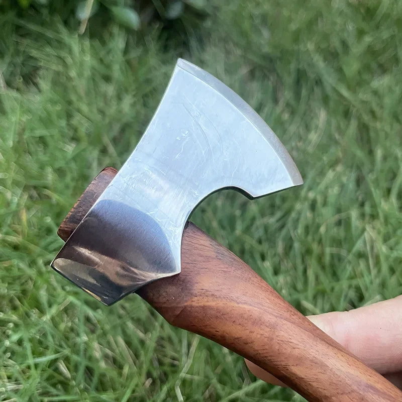 16cm Sandalwood Handle Felling Axe Stainless Steel Sharp Blade Fixed Blade Knife Outdoor Camping Survival Tool With Knife Holder