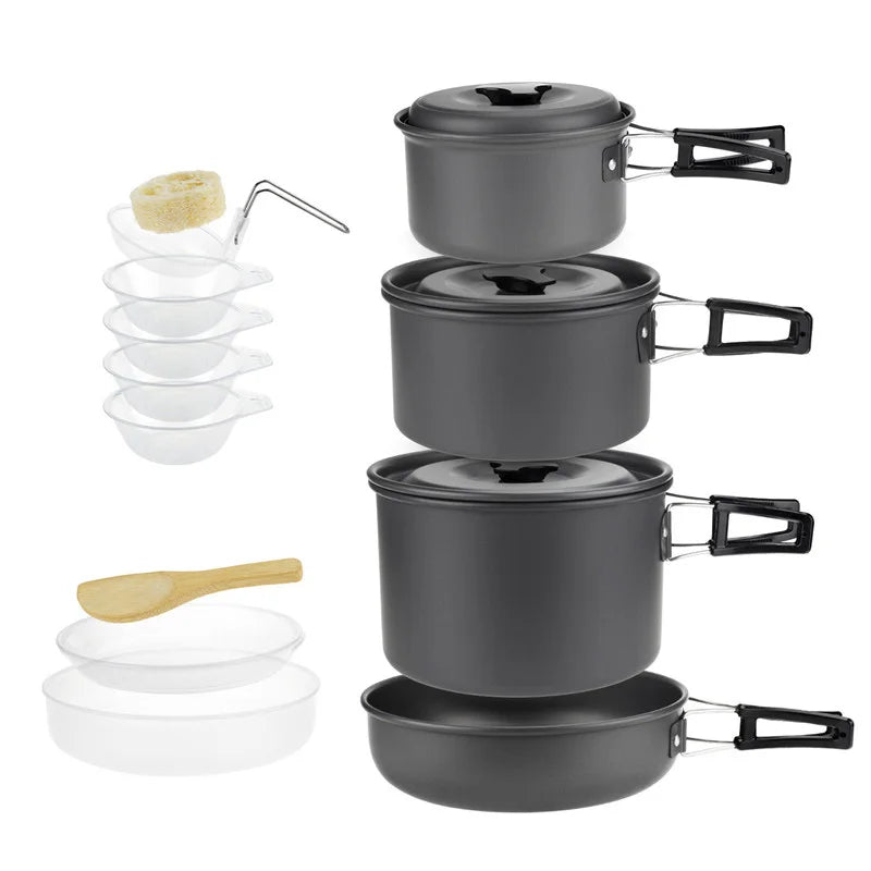Camping Cookware Set for 1-7 Persons, Lightweight and Portable Pot and Pan with Carrying Bag, Perfect for Outdoor Camping