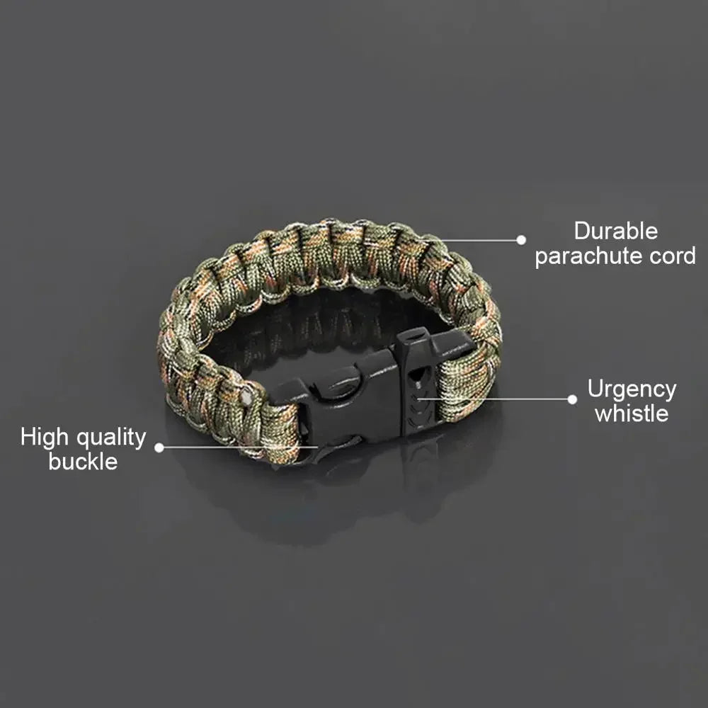 Adjustable Size Outdoor Survival Bracelet Men Women Multi-function Camping Rescue Emergency Rope Bangles Compass Whistle Knife