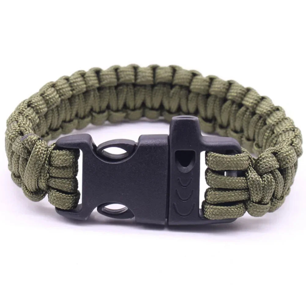 Adjustable Size Outdoor Survival Bracelet Men Women Multi-function Camping Rescue Emergency Rope Bangles Compass Whistle Knife