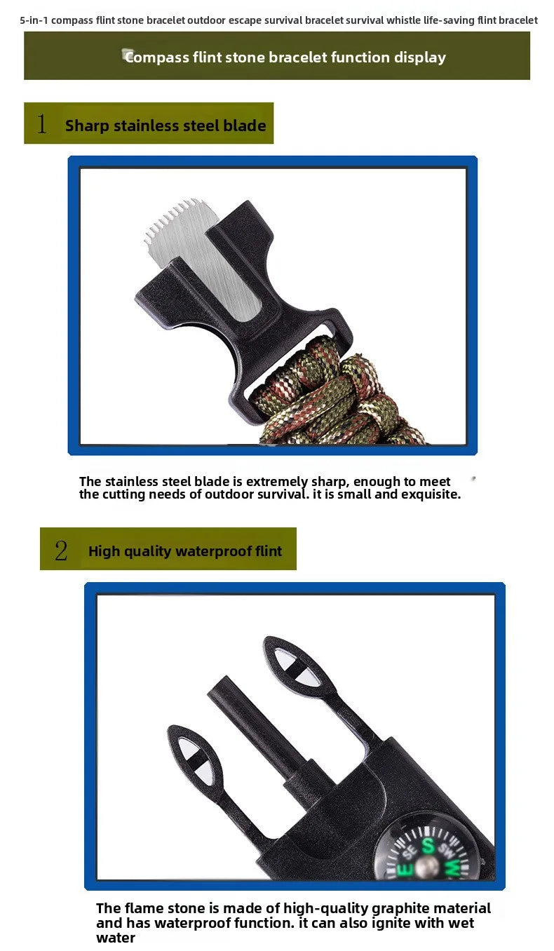 Umbrella Rope Bracelet Survival Bracelet Multifunctional Five-in-One Multifunctional Outdoor Umbrella Rope Camping Adventure