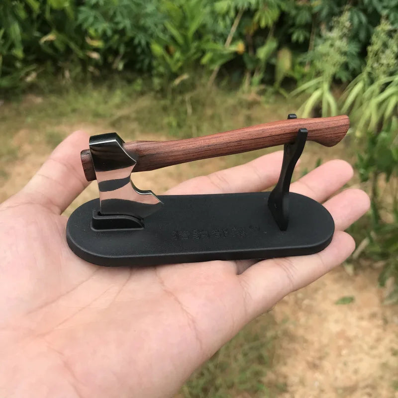 Dropship 1PCS Stainless Steel Sharp Blade Mini Axe Wooden Handle Fixed Blade Knife Outdoor Camping Survival Tool