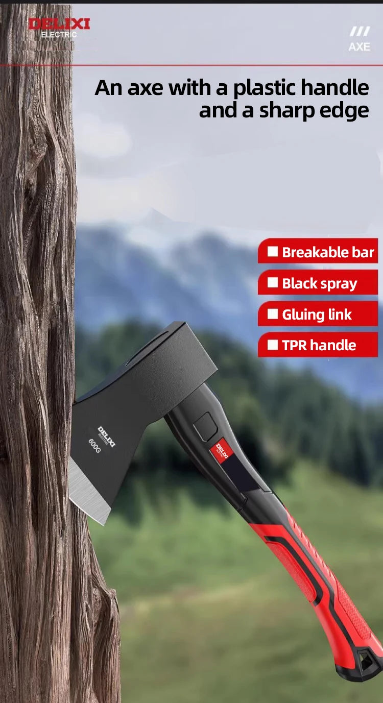 15-inch chopping axe with blade cover, chopping hammer, log axe, outdoor axe, forged carbon steel hand tool non-slip handle.