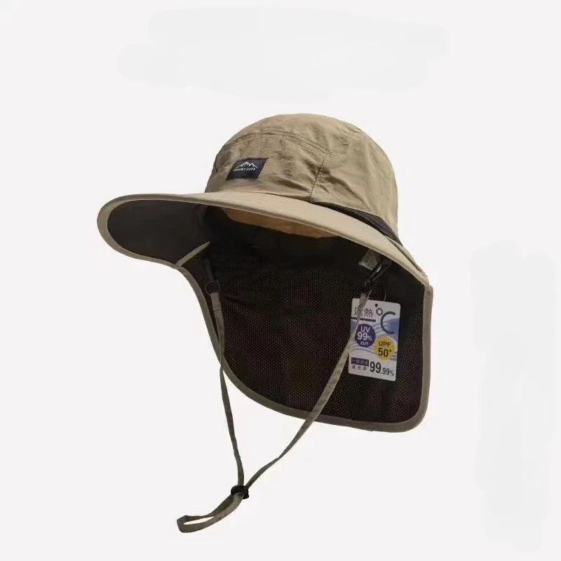 Unisex Summer Wide Brim Waterproof and Quick-drying Panama Caps Outdoor Visor Bucket Hats Mesh Breathable Sun Hat with Neck Flap