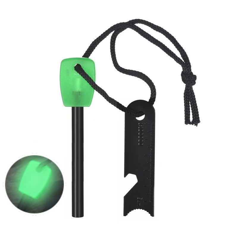 Outdoor Survival Flint Fire Starter with Wood Handle, Multi-Tool Magnesium Rod - Luminous Waterproof Camping Fire Stick