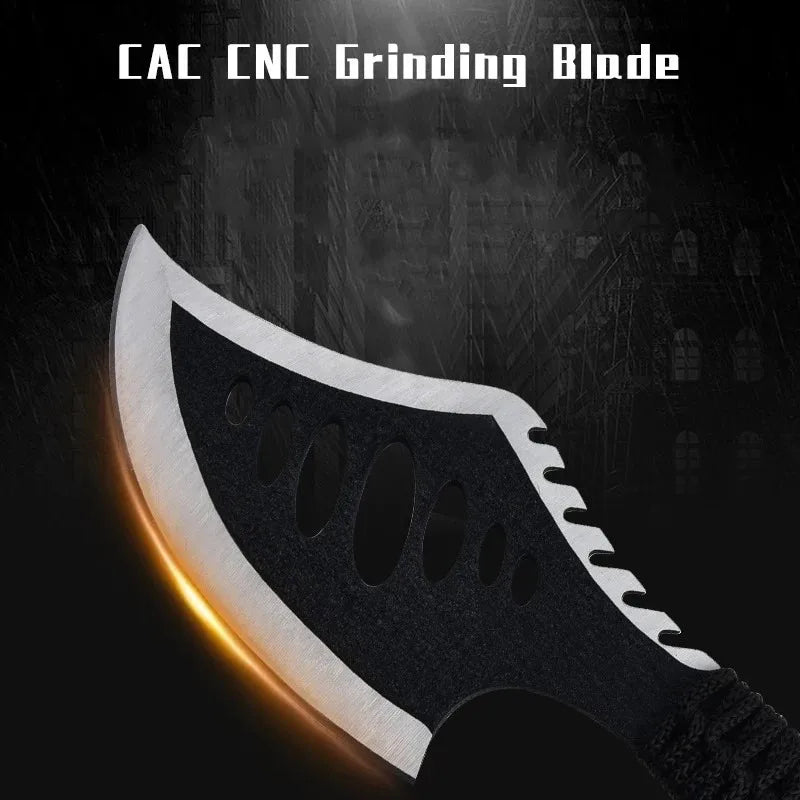 Black Carbon Steel AXE with Cutter sleeve,Sharp Butcher Knife. Bone Cutting and Meat Processin. Portable outdoor bbq axe knife