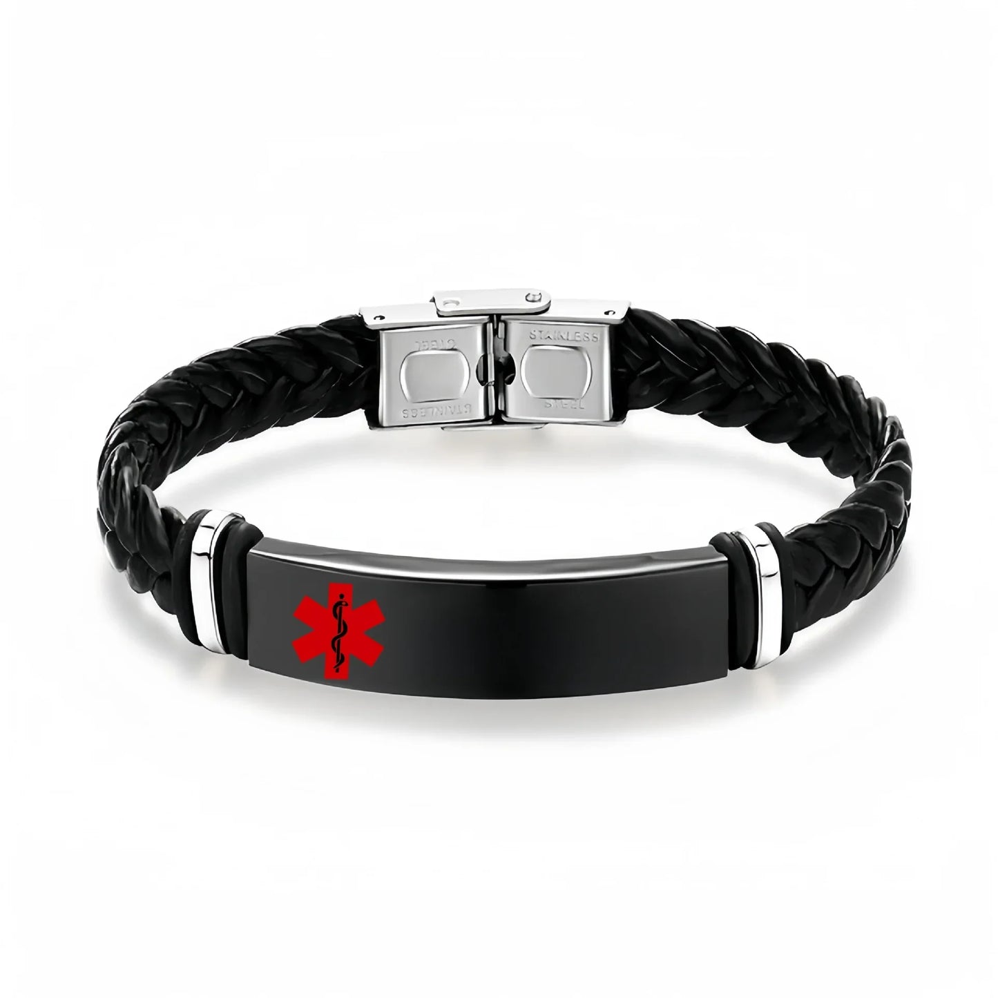 Medical Emergency Bracelet Warning Slogan Disease Care Special Stainless Steel Leather Strap Flexible and Non Destructive