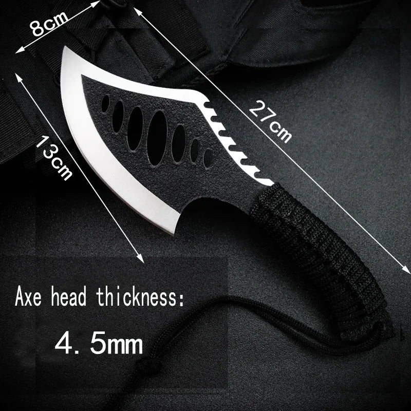Portable Outdoor Jungle Camping Axe & Knife - Non-Slip Handle, Full Tang Stainless Steel Blade (58HRC) with Nylon Sheath, 27CM H