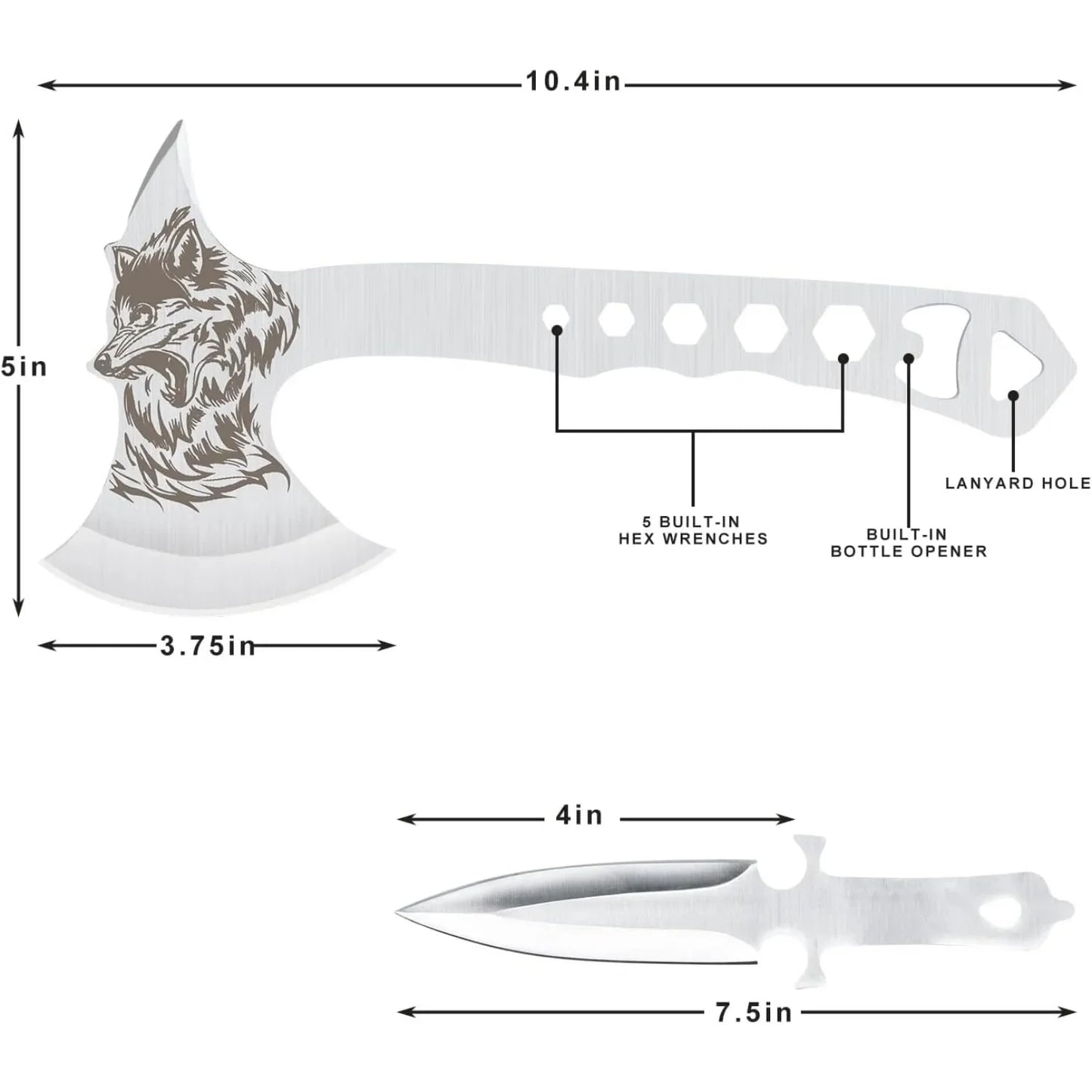 3-Pack Tactical Throwing Axe/Tomahawk w/Corkscrew & Nylon Sheath, 10.4'' Full Tang Stainless Steel - Camping/Survival Gear
