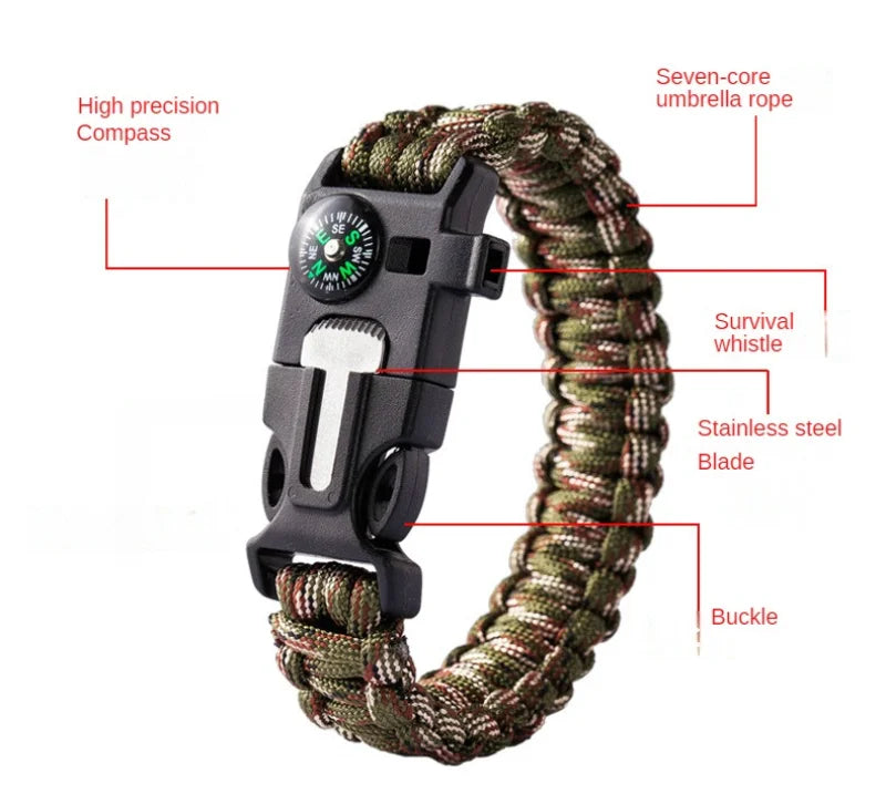 Outdoor Multi-function Survival Bracelet, Military Emergency, 4mm Paracord Wristband, Scraper, Whistle, Buckle Tools