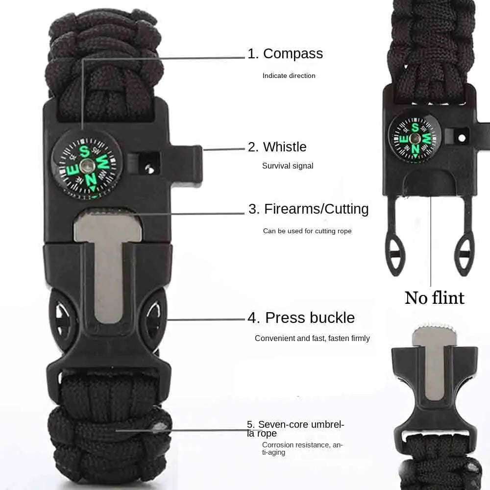 Outdoor Survival Umbrella Rope SOS Bracelet Emergency Rescue Bracelet Compass Sport Tactical Survival Tool Whistle Bracelets