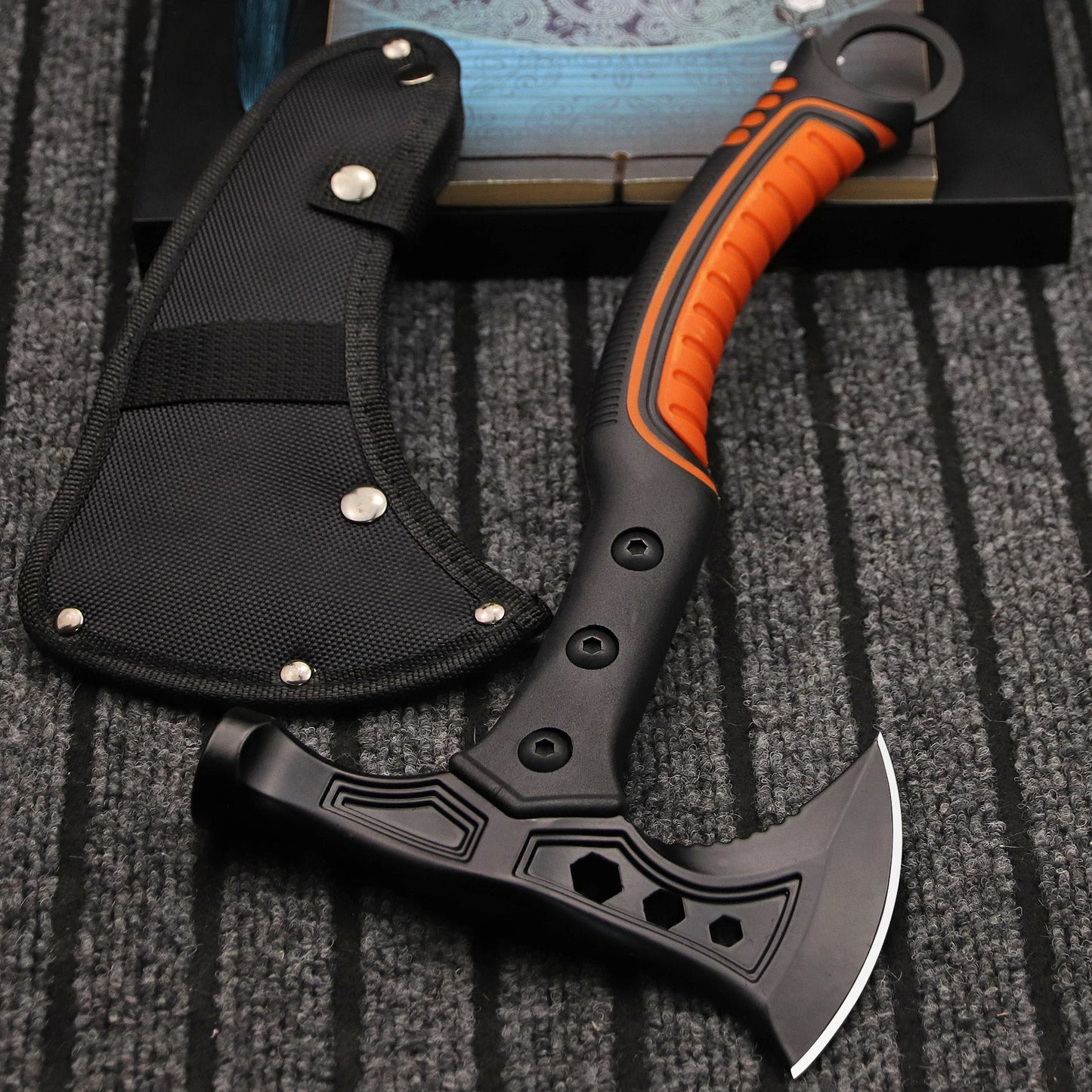 Stainless steel multi-functional axe, outdoor camping axe, tactical survival fire-fighting axe, vehicle-mounted portable axe