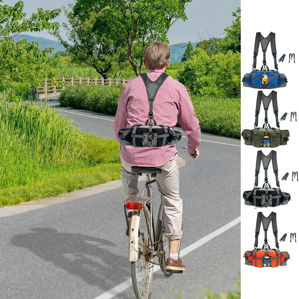 Hiking Waist Bag With 2 Water Bottle Holders Outdoor Waist Pack Waterproof Cycling Backpack Adjustable Strap Sport Storage Bag