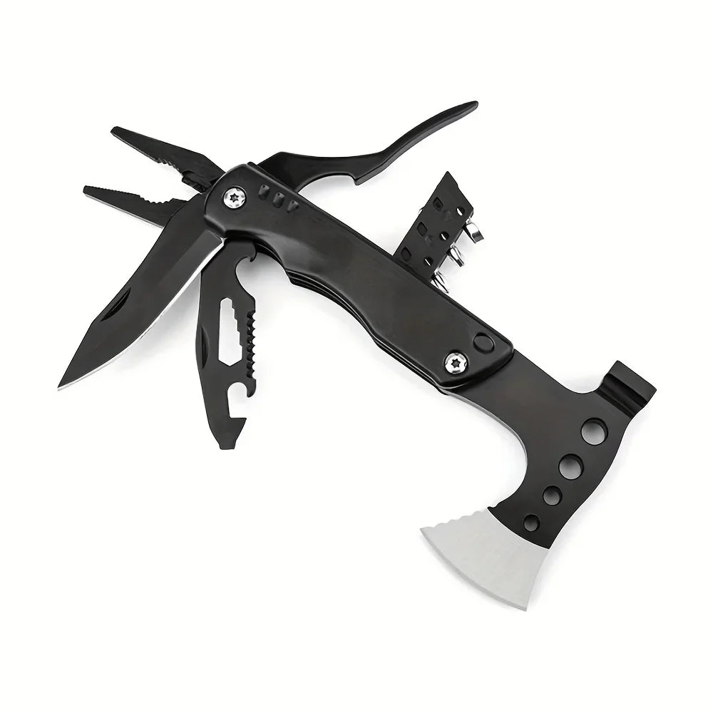 18 in 1 Multi-function Fishing, Camping Survival Gear with Axe Hammer Pliers Saw Screwdriver Bottle Opener Whistle Portable