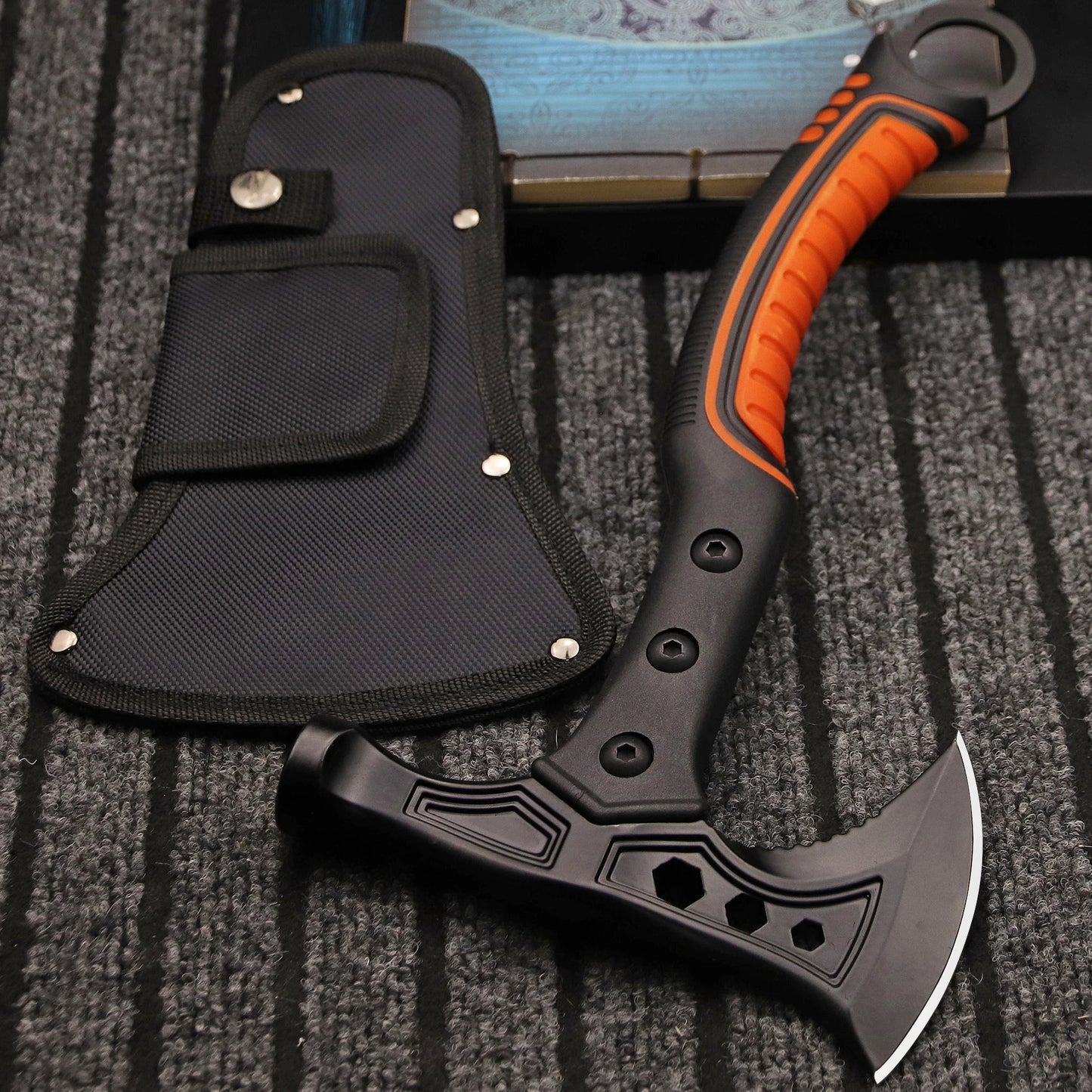 Stainless steel multi-functional axe, outdoor camping axe, tactical survival fire-fighting axe, vehicle-mounted portable axe
