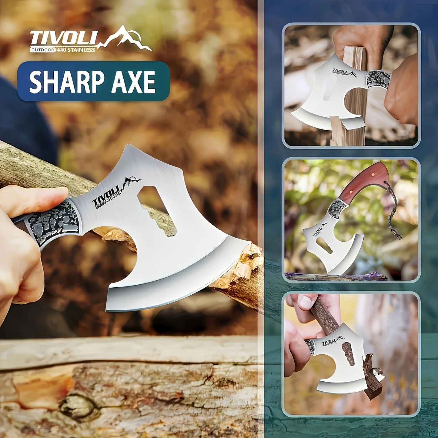 1 piece outdoor axe, solid wood handle with nylon scabbard axe, camping axe, portable survival axe with gift box, small camping