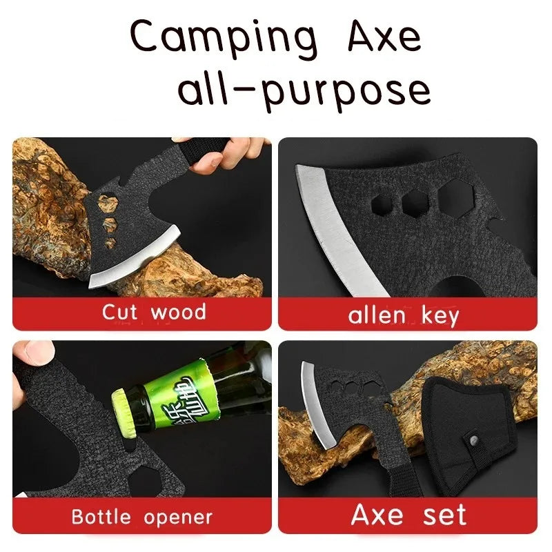 Black Carbon Steel AXE with Cutter sleeve,Sharp Butcher Knife. Bone Cutting and Meat Processin. Portable outdoor bbq axe knife