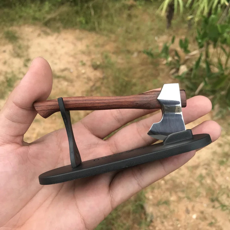 Dropship 1PCS Stainless Steel Sharp Blade Mini Axe Wooden Handle Fixed Blade Knife Outdoor Camping Survival Tool