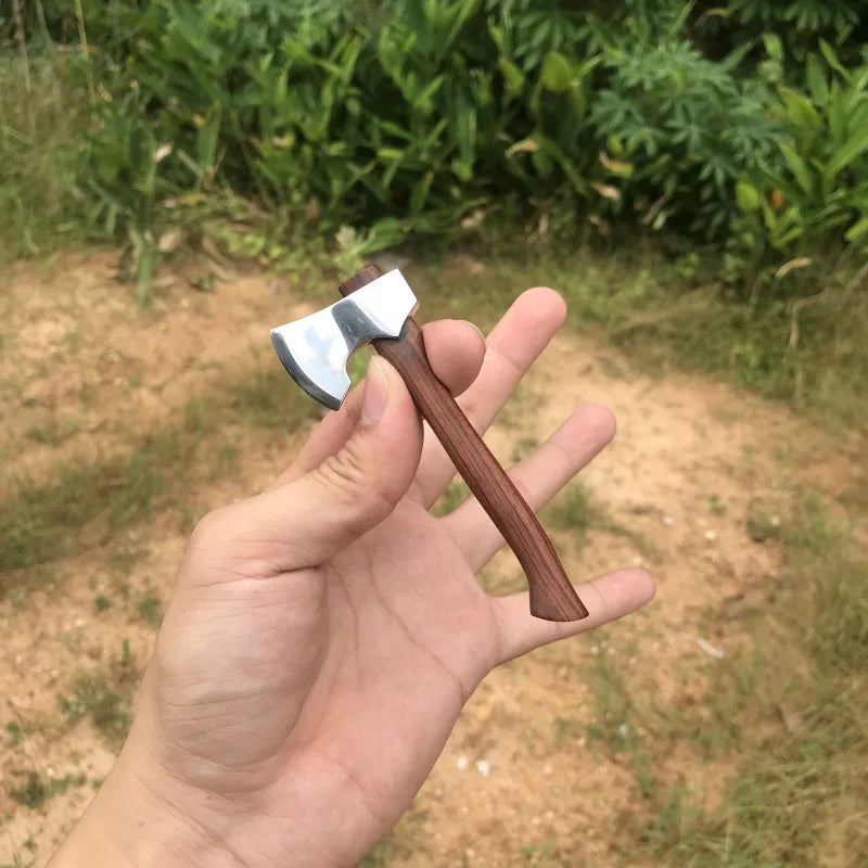 Dropship 1PCS Stainless Steel Sharp Blade Mini Axe Wooden Handle Fixed Blade Knife Outdoor Camping Survival Tool