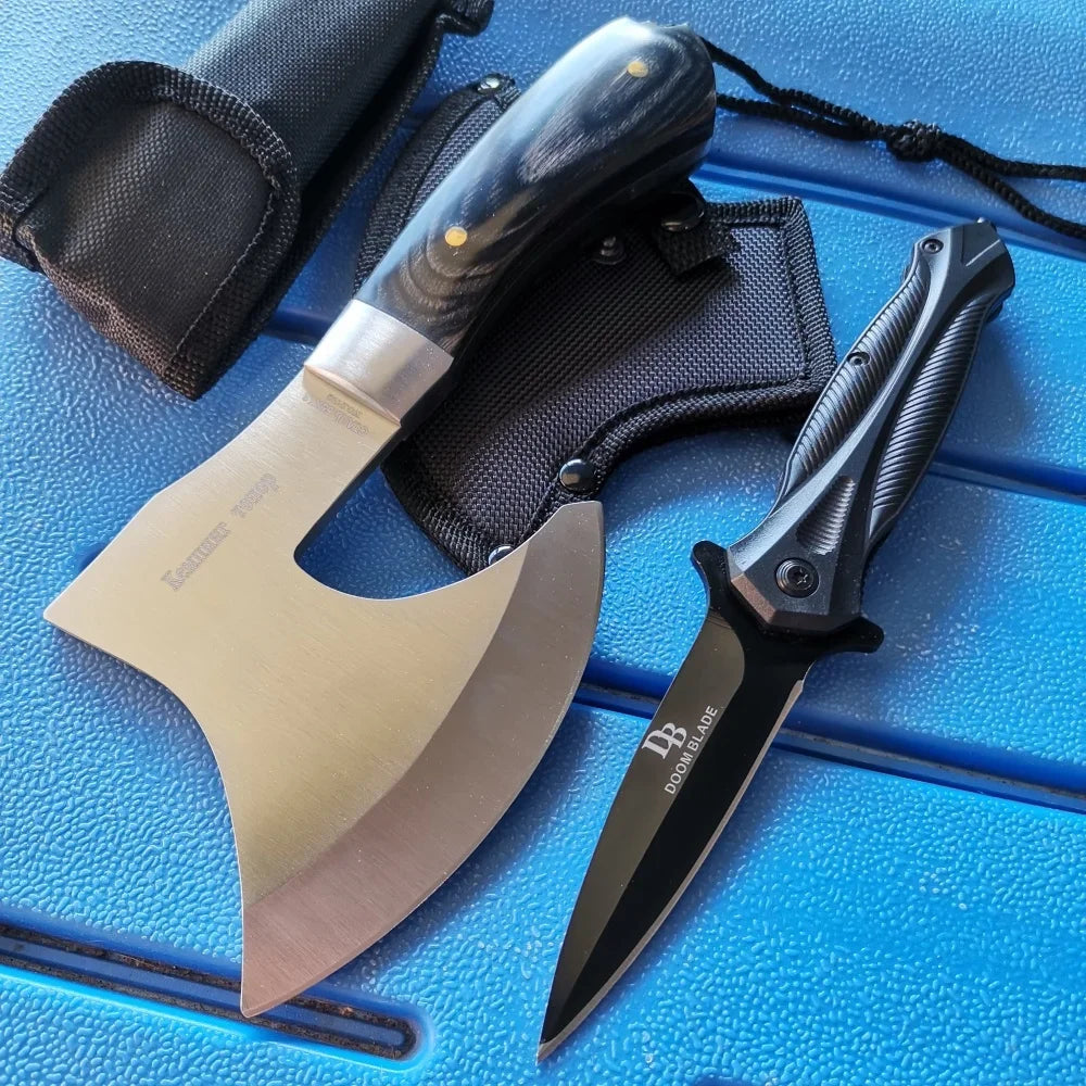 Stainless Steel Axe & Folding Knife Combo Set: High-Performance for Outdoor Adventures, Camping & Hiking