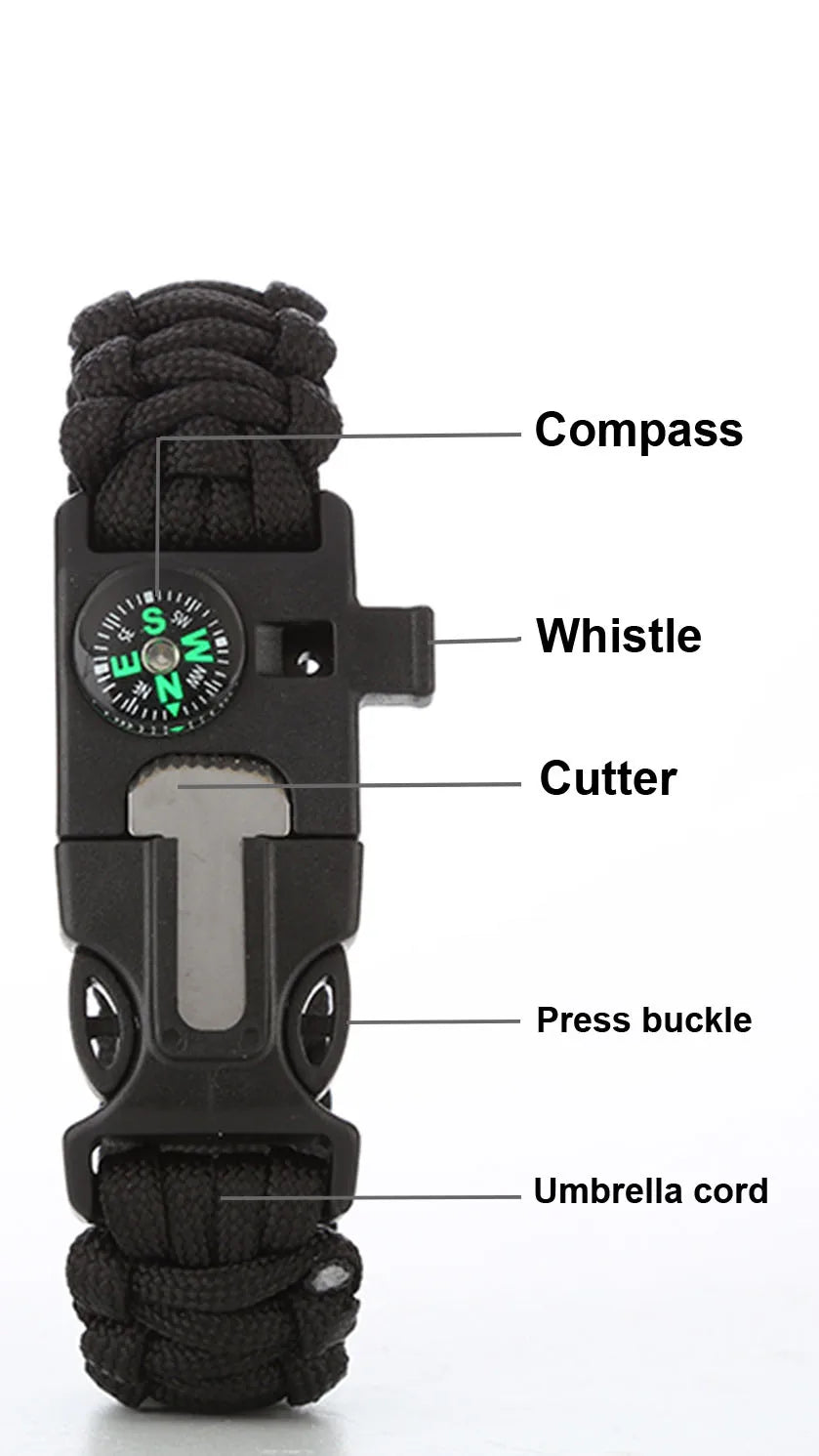 Fashion Men Outdoor Survival Umbrella Rope SOS Bracelet Camping Adventure Emergency Rescue Compass Sport Whistle Bracelets
