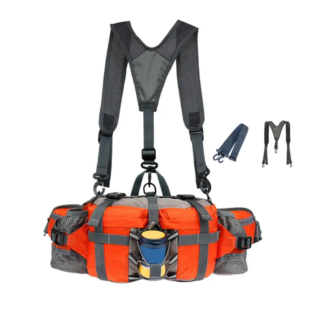Hiking Waist Bag With 2 Water Bottle Holders Outdoor Waist Pack Waterproof Cycling Backpack Adjustable Strap Sport Storage Bag