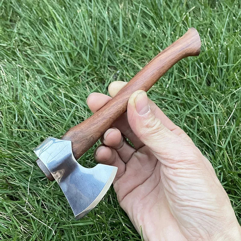 16cm Sandalwood Handle Felling Axe Stainless Steel Sharp Blade Fixed Blade Knife Outdoor Camping Survival Tool With Knife Holder