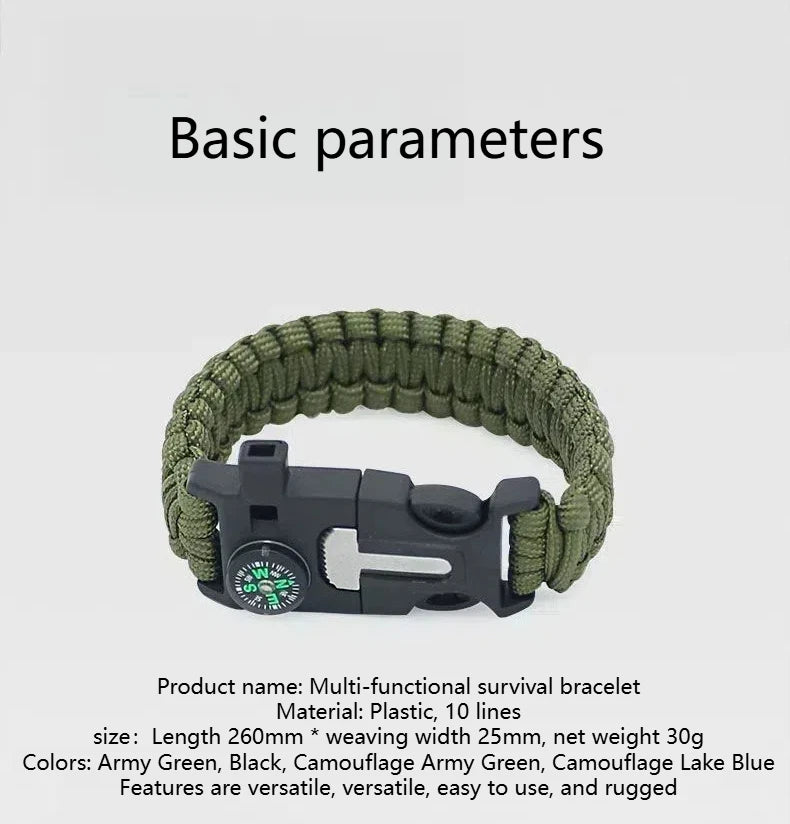 Fashion Men Outdoor Survival Umbrella Rope SOS Bracelet Camping Adventure Emergency Rescue Compass Sport Whistle Bracelets