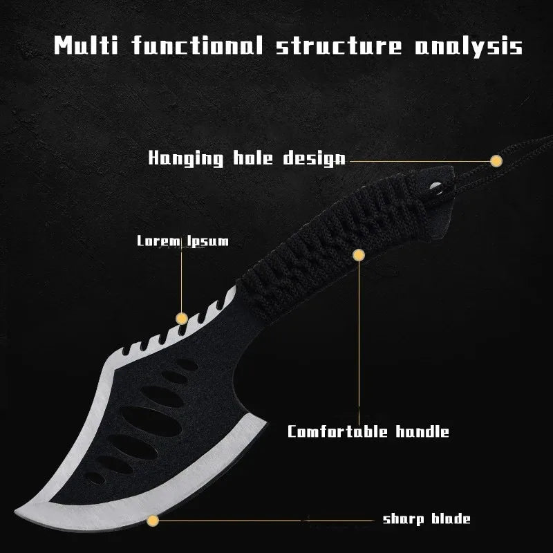 Black Carbon Steel AXE with Cutter sleeve,Sharp Butcher Knife. Bone Cutting and Meat Processin. Portable outdoor bbq axe knife