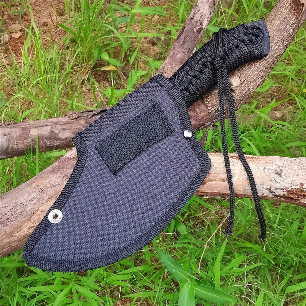 Portable Outdoor Jungle Camping Axe & Knife - Non-Slip Handle, Full Tang Stainless Steel Blade (58HRC) with Nylon Sheath, 27CM H