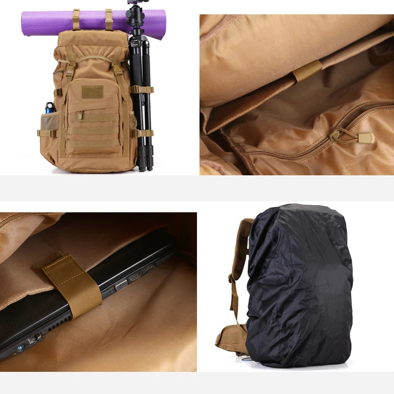 50L Large Capacity Tactical Backpack, 900D Outdoor Camping Mountaineering Bag, Hiking Rucksack, Travel Backpack