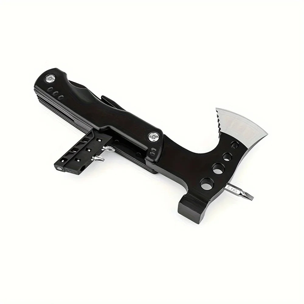 18 in 1 Multi-function Fishing, Camping Survival Gear with Axe Hammer Pliers Saw Screwdriver Bottle Opener Whistle Portable