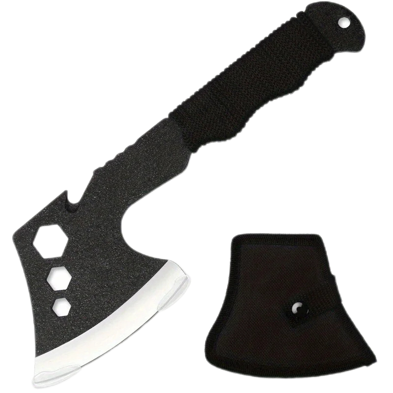 Black Carbon Steel AXE with Cutter sleeve,Sharp Butcher Knife. Bone Cutting and Meat Processin. Portable outdoor bbq axe knife
