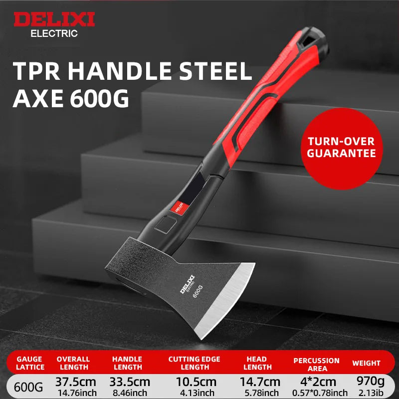 15-inch chopping axe with blade cover, chopping hammer, log axe, outdoor axe, forged carbon steel hand tool non-slip handle.