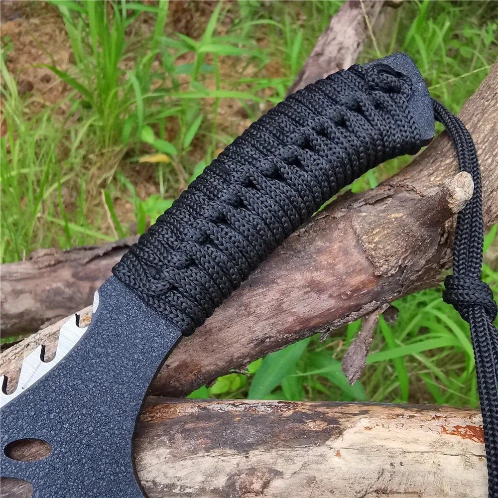 Portable Outdoor Jungle Camping Axe & Knife - Non-Slip Handle, Full Tang Stainless Steel Blade (58HRC) with Nylon Sheath, 27CM H